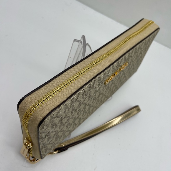 MICHAEL KORS Jet Set Lg Metallic Signature Logo Continental Wallet Wristlet Phon - Picture 4 of 16